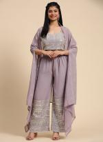 Georgette Lavender Party Wear Embroidery Work Readymade Indo Western